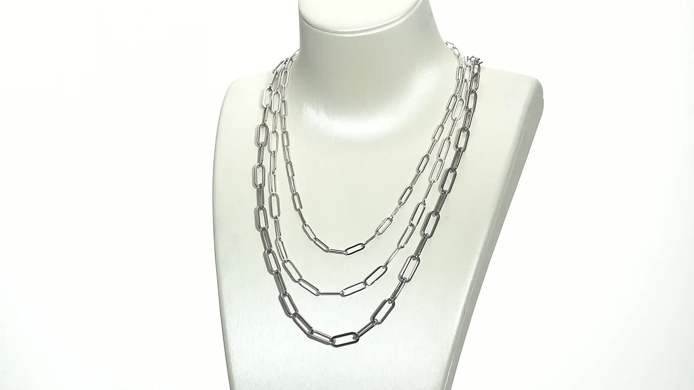 Set of 3 Paper Clip Chain Necklace 16, 20 and 24 Inches in Stainless Steel