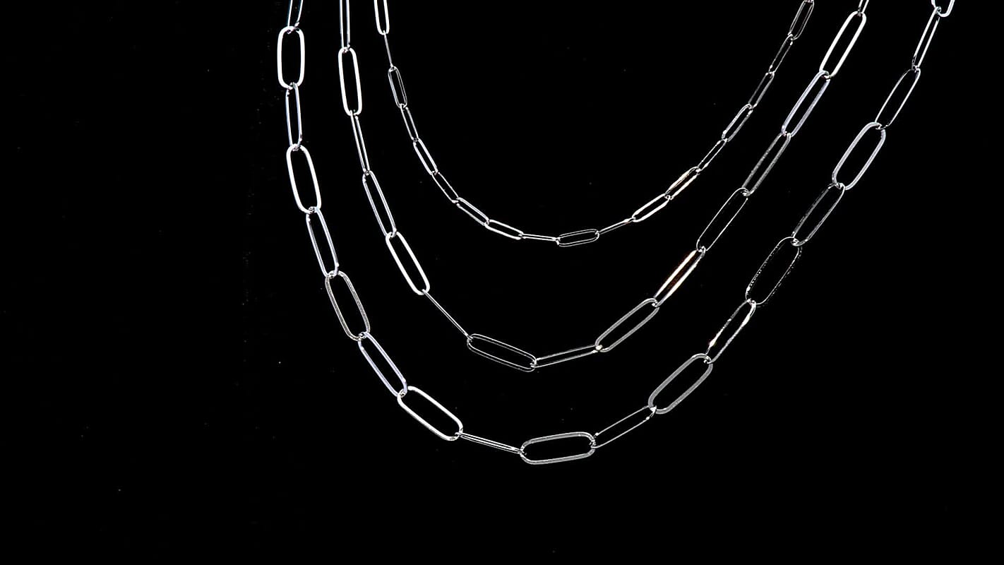 Set of 3 Paper Clip Chain Necklace 16, 20 and 24 Inches in Stainless Steel