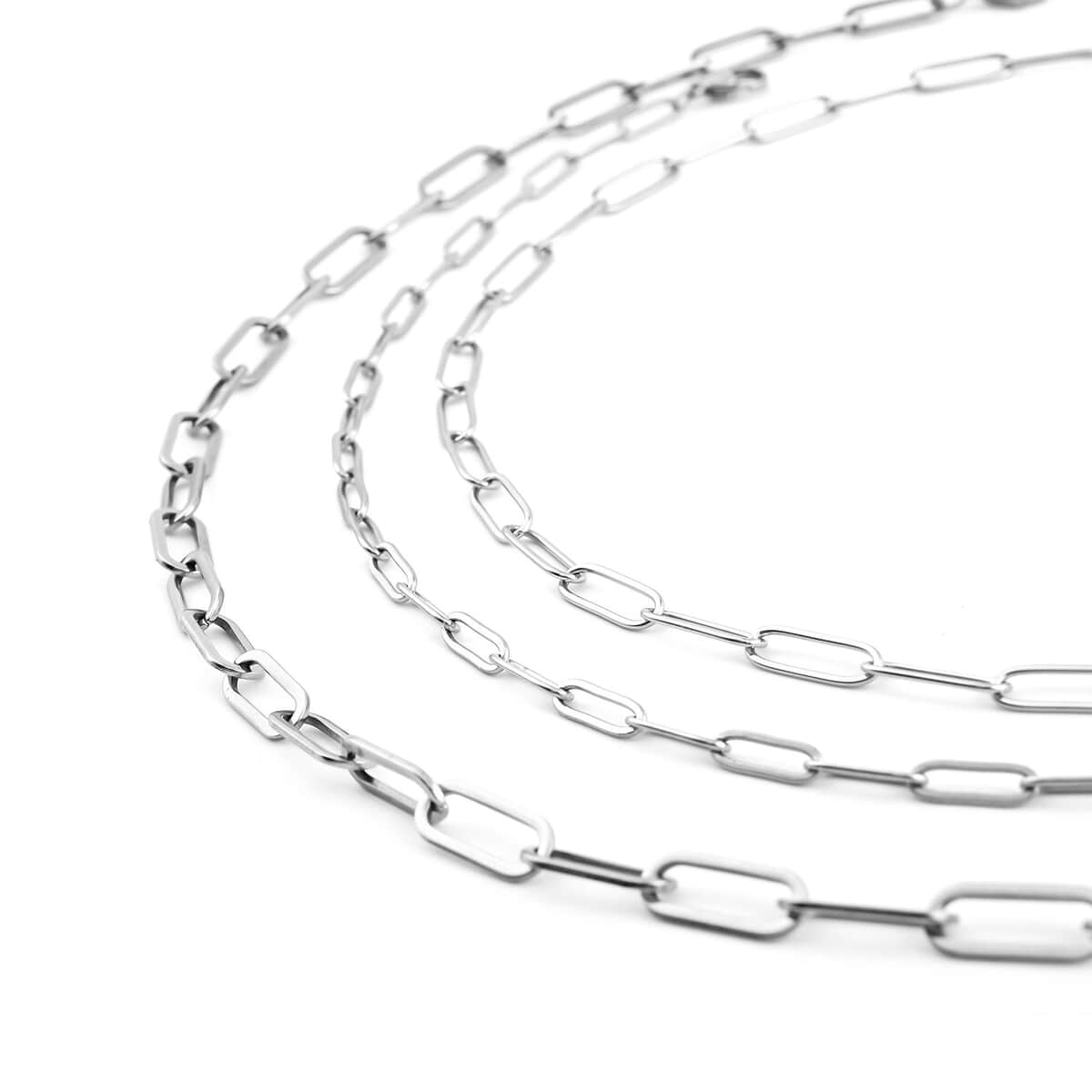 Set of 3 Paper Clip Chain Necklace 16, 20 and 24 Inches in Stainless Steel image number 2