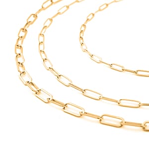 EverTrue Set of 3 Paper Clip Chain in ION Plated Yellow Gold Stainless Steel, Stainless Steel Chain, Birthday Gifts For Her (16, 20 and 24 Inches) with 2 In Extender