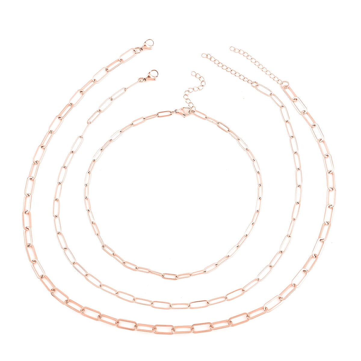 Mother’s Day Gift Ever True Set of 3 Paper Clip Chain in ION Plated Rose Gold Stainless Steel, Stainless Steel Chain, Birthday Gifts For Her (16, 20 and 24 Inches) with 2 In Extender image number 0