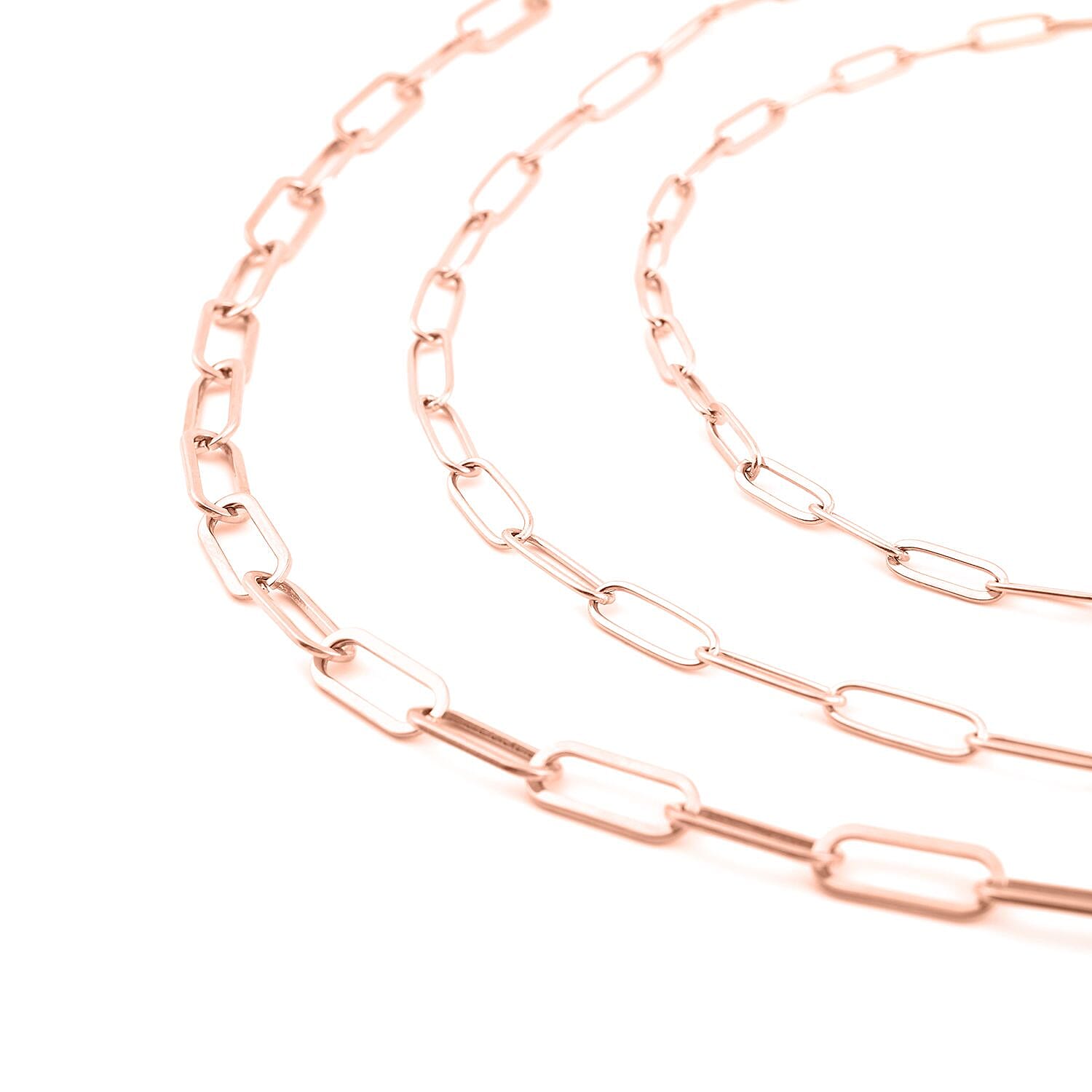 EverTrue Set of 3 Paper Clip Chain in ION Plated Rose Gold Stainless Steel, Stainless Steel Chain, Birthday Gifts For Her (16, 20 and 24 Inches) with 2 In Extender