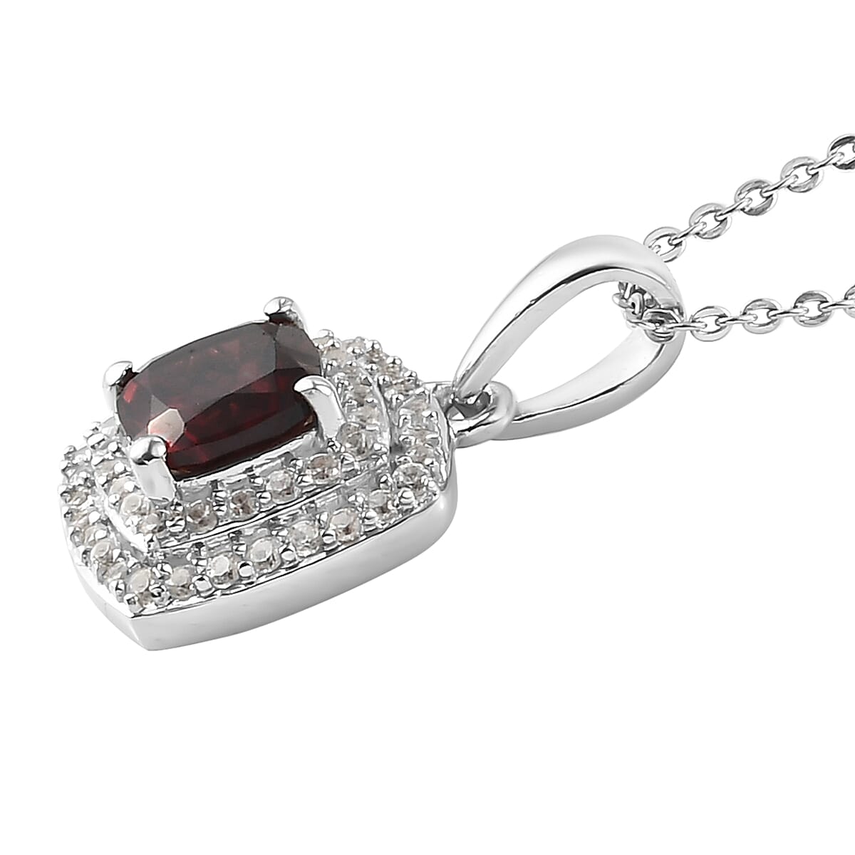Mozambique Garnet and Natural White Zircon Pendant Necklace 20 Inches in Platinum Over Sterling Silver 1.70 ctw image number 3