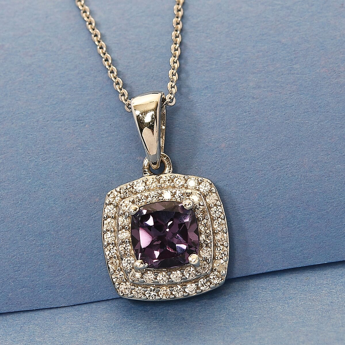Lab Created Alexandrite and Natural White Zircon Pendant Necklace 20 Inches in Platinum Over Sterling Silver 1.80 ctw image number 1