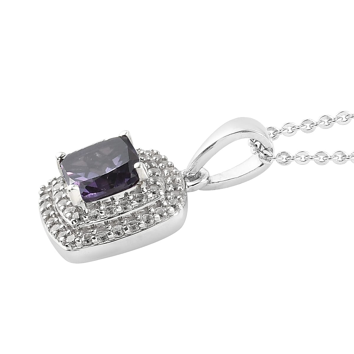 Lab Created Alexandrite and Natural White Zircon Pendant Necklace 20 Inches in Platinum Over Sterling Silver 1.80 ctw image number 3