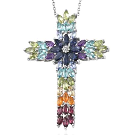 Catalina Iolite and Multi Gemstone Pendant Necklace 20 Inches in Platinum Over Sterling Silver 8.25 ctw image number 0