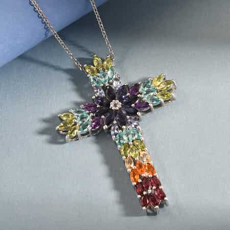 Catalina Iolite and Multi Gemstone Pendant Necklace 20 Inches in Platinum Over Sterling Silver 8.25 ctw image number 1