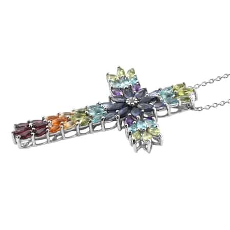Catalina Iolite and Multi Gemstone Pendant Necklace 20 Inches in Platinum Over Sterling Silver 8.25 ctw image number 3