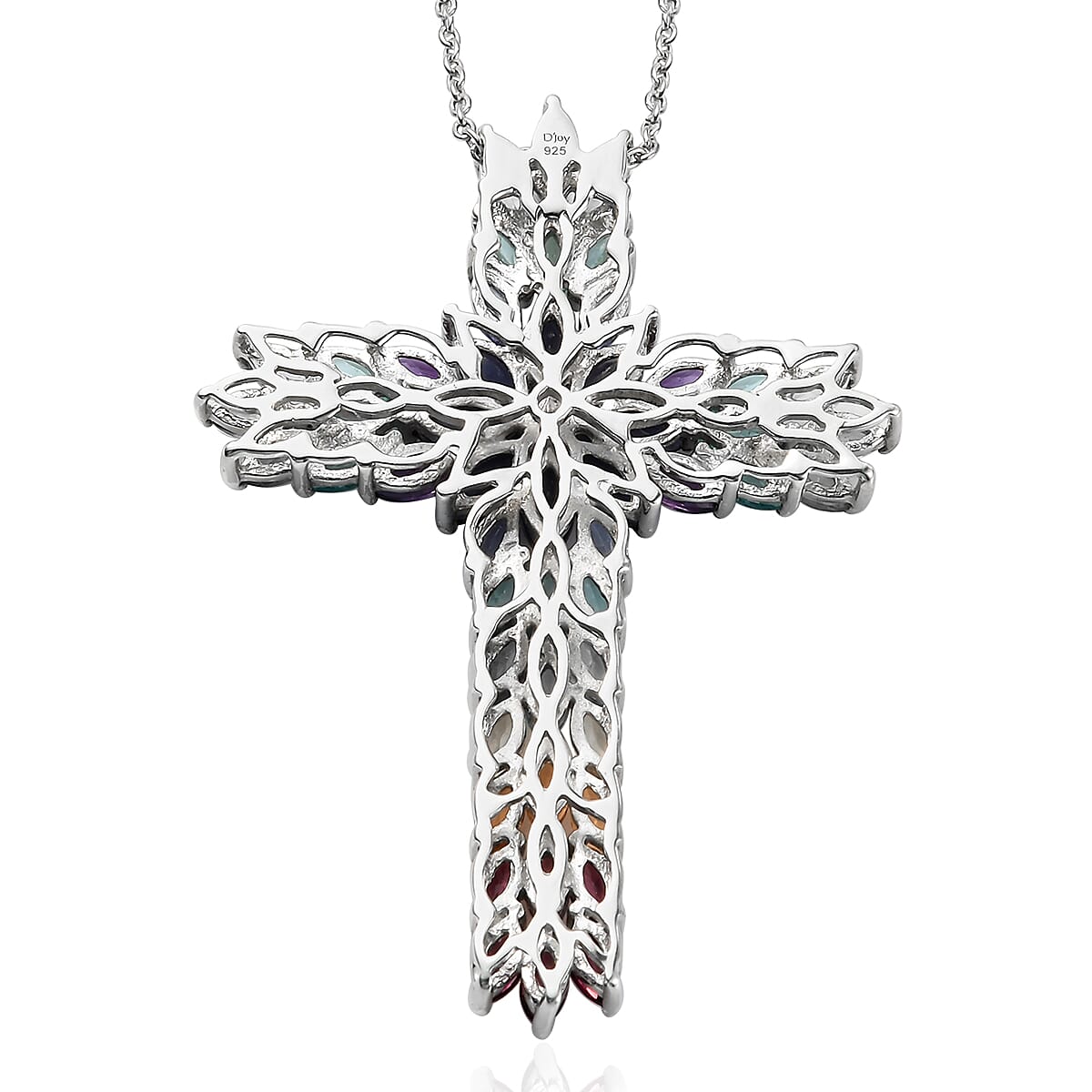 Catalina Iolite and Multi Gemstone Pendant Necklace 20 Inches in Platinum Over Sterling Silver 8.25 ctw