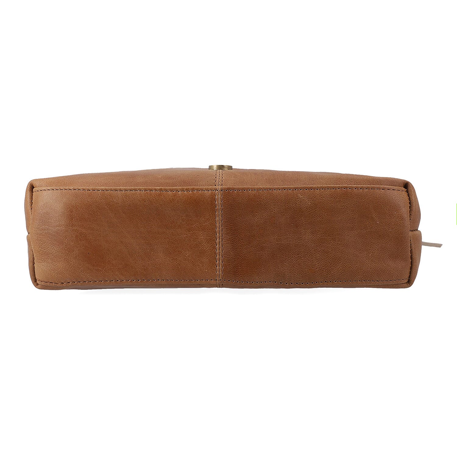 Tan Genuine Leather Fringes Crossbody Bag with Agate Stone