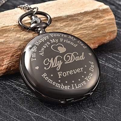 Strada Japanese Movement Dad Laser Pattern Pocket Watch with Chain (31 Inches) in Teddy Gift Pouch