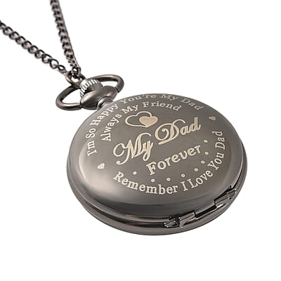 Strada Japanese Movement Dad Laser Pattern Pocket Watch with Chain (31 Inches) in Teddy Gift Pouch