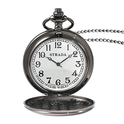 Strada Japanese Movement Dad Laser Pattern Pocket Watch with Chain (31 Inches) in Teddy Gift Pouch