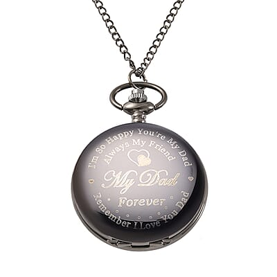 Strada Japanese Movement Dad Laser Pattern Pocket Watch with Chain (31 Inches) in Teddy Gift Pouch
