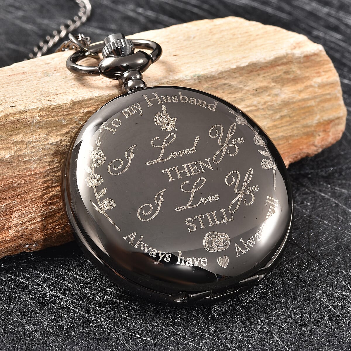 Strada Japanese Movement Husband Laser Pattern Pocket Watch with Chain (31 Inches) in Teddy Gift Pouch image number 1