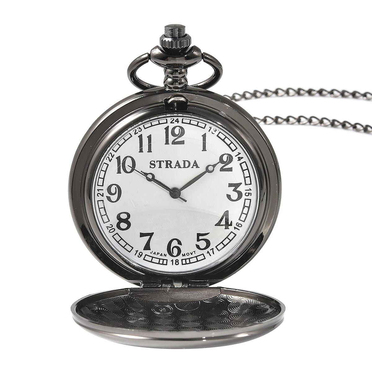 Strada Japanese Movement Husband Laser Pattern Pocket Watch with Chain (31 Inches) in Teddy Gift Pouch image number 3