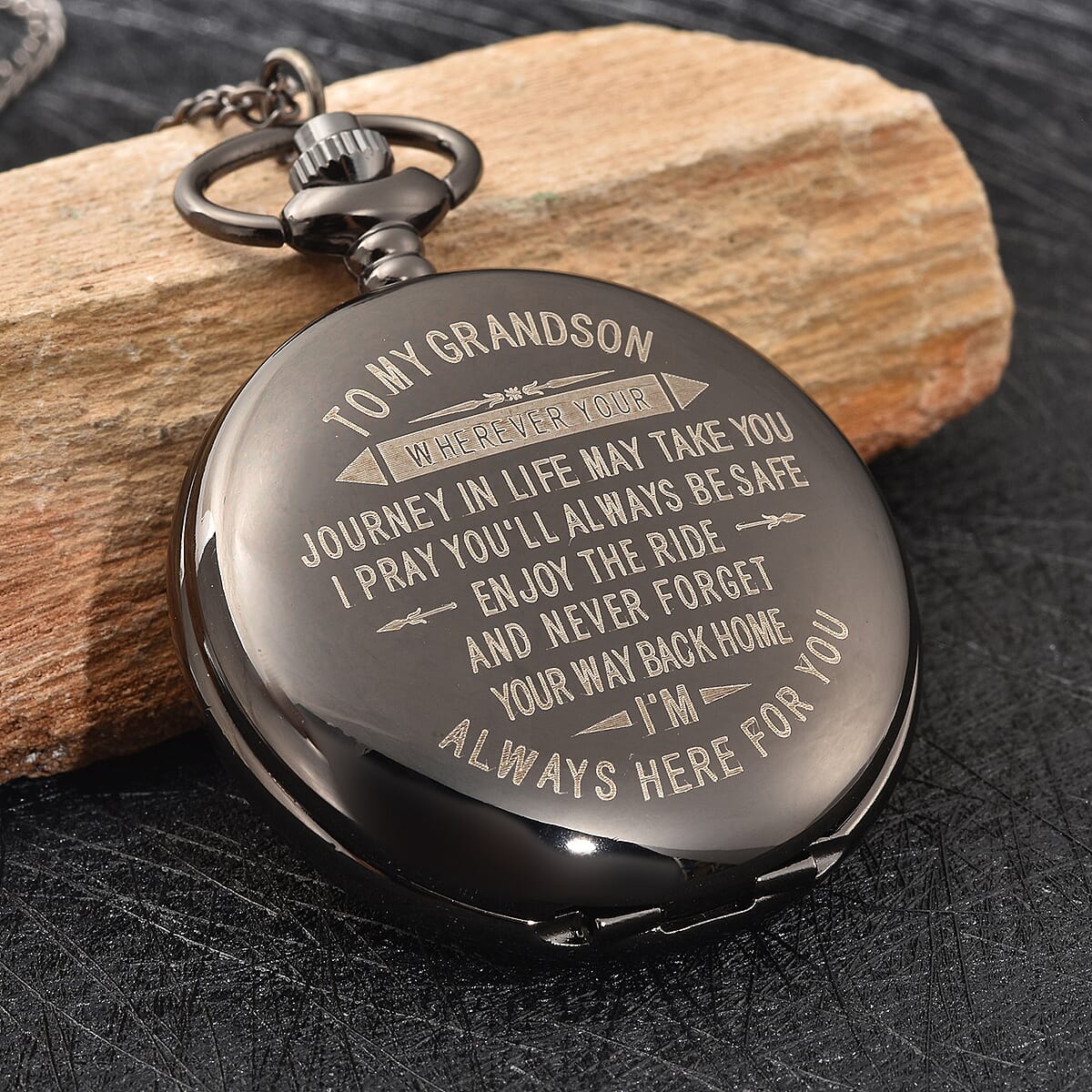 Strada Japanese Movement Grandson Laser Pattern Pocket Watch with Chain in Brown Teddy Bear Wallet image number 1