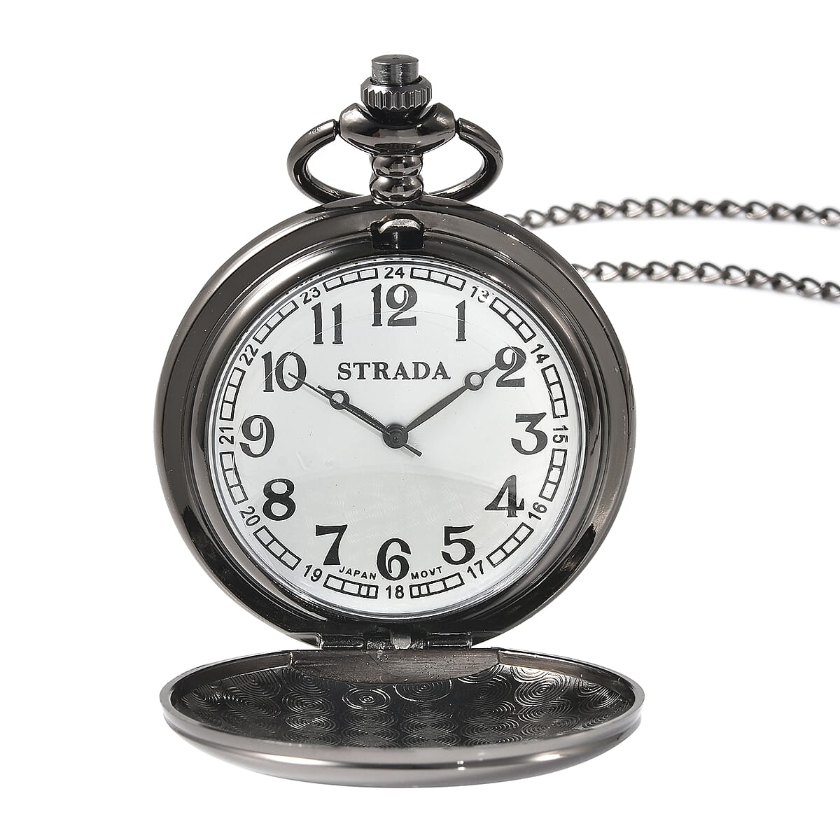 Strada Japanese Movement Grandson Laser Pattern Pocket Watch with Chain in Brown Teddy Bear Wallet image number 3