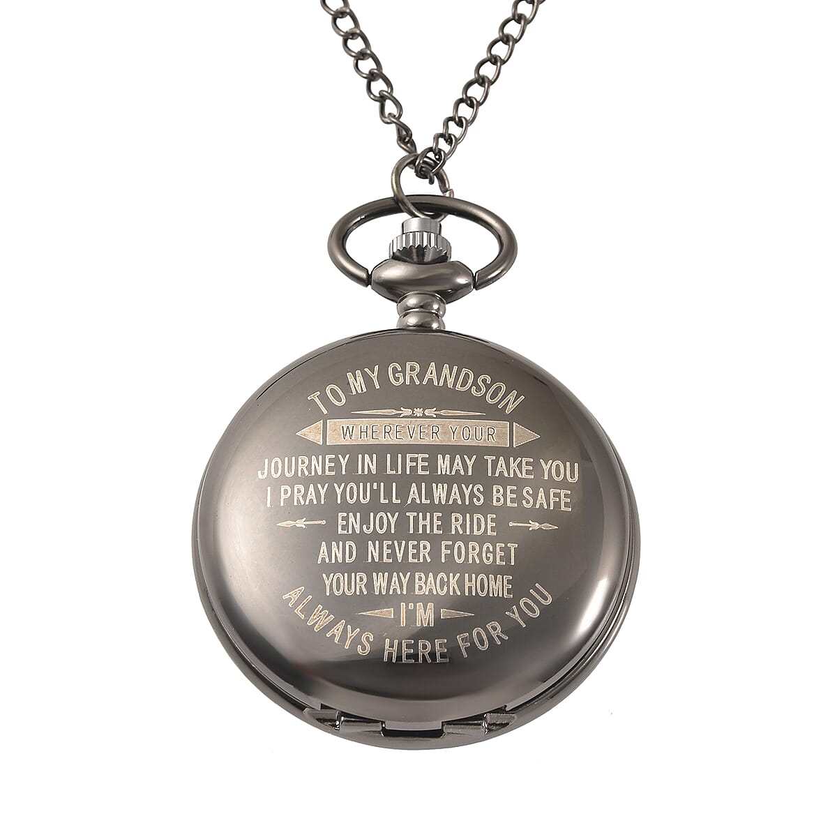 Strada Japanese Movement Grandson Laser Pattern Pocket Watch with Chain in Brown Teddy Bear Wallet image number 5