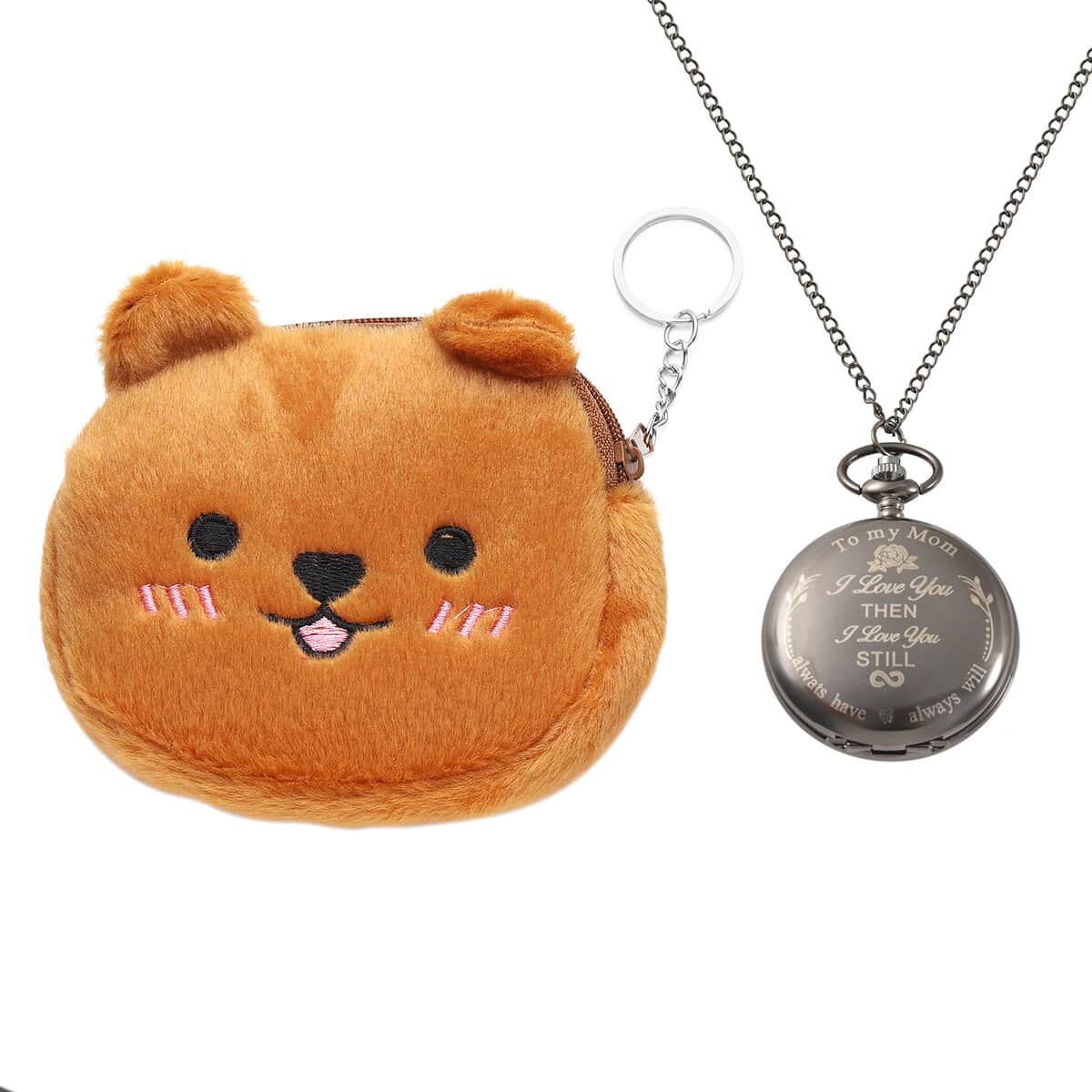 Strada Japanese Movement Mom Laser Pattern Pocket Watch with Chain in Teddy Gift Pouch image number 0