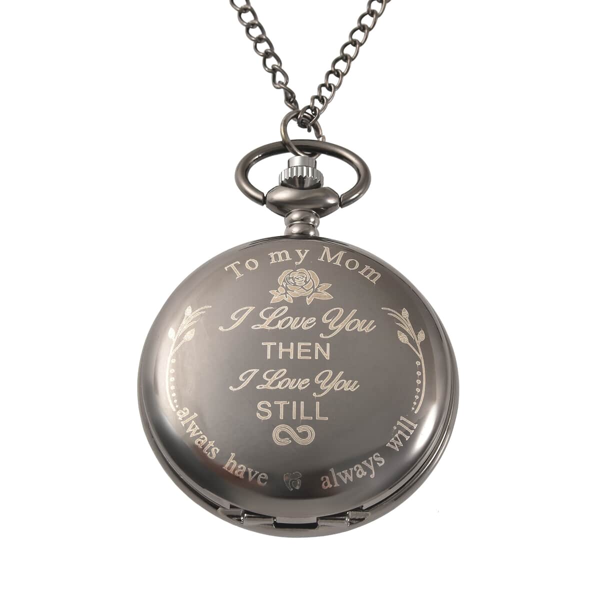 Strada Japanese Movement Mom Laser Pattern Pocket Watch with Chain in Teddy Gift Pouch image number 5