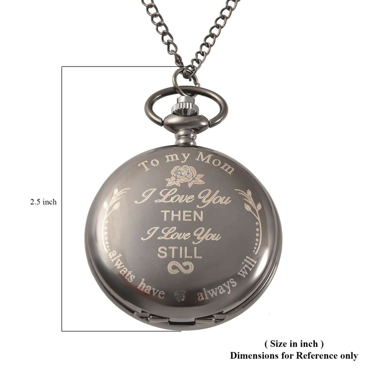 Strada Japanese Movement Mom Laser Pattern Pocket Watch with Chain in Teddy Gift Pouch image number 6