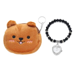 Strada Blue Sandstone Japanese Movement Beaded Stretch Bracelet Charm Watch in Teddy Pouch 17.00 ctw