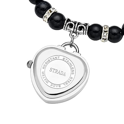 Strada Blue Sandstone Japanese Movement Beaded Stretch Bracelet Charm Watch in Teddy Pouch 17.00 ctw