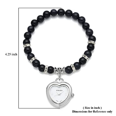 Strada Blue Sandstone Japanese Movement Beaded Stretch Bracelet Charm Watch in Teddy Pouch 17.00 ctw