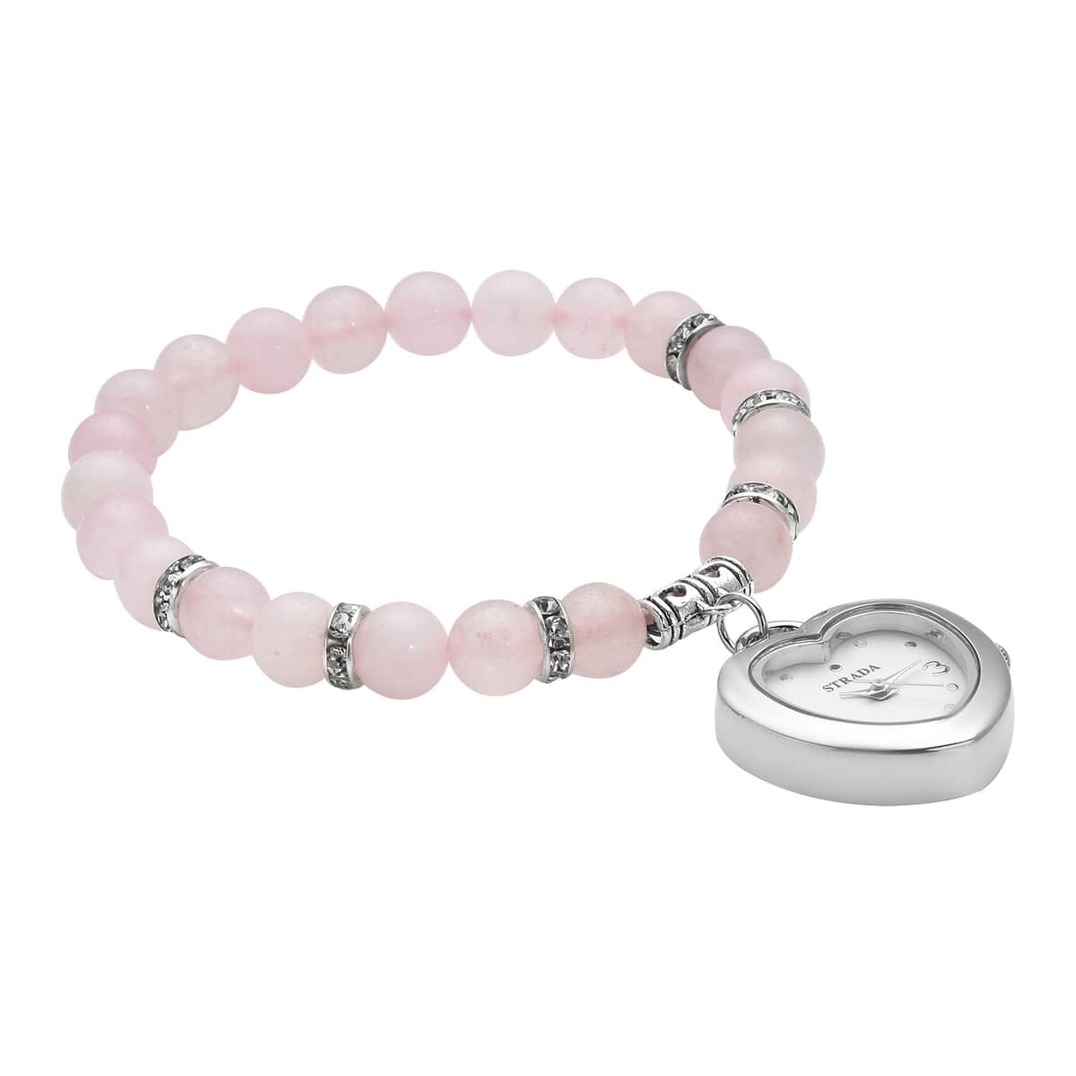 Strada Galilea Rose Quartz Japanese Movement Beaded Stretch Bracelet Charm Watch in Teddy Pouch 22.00 ctw image number 2