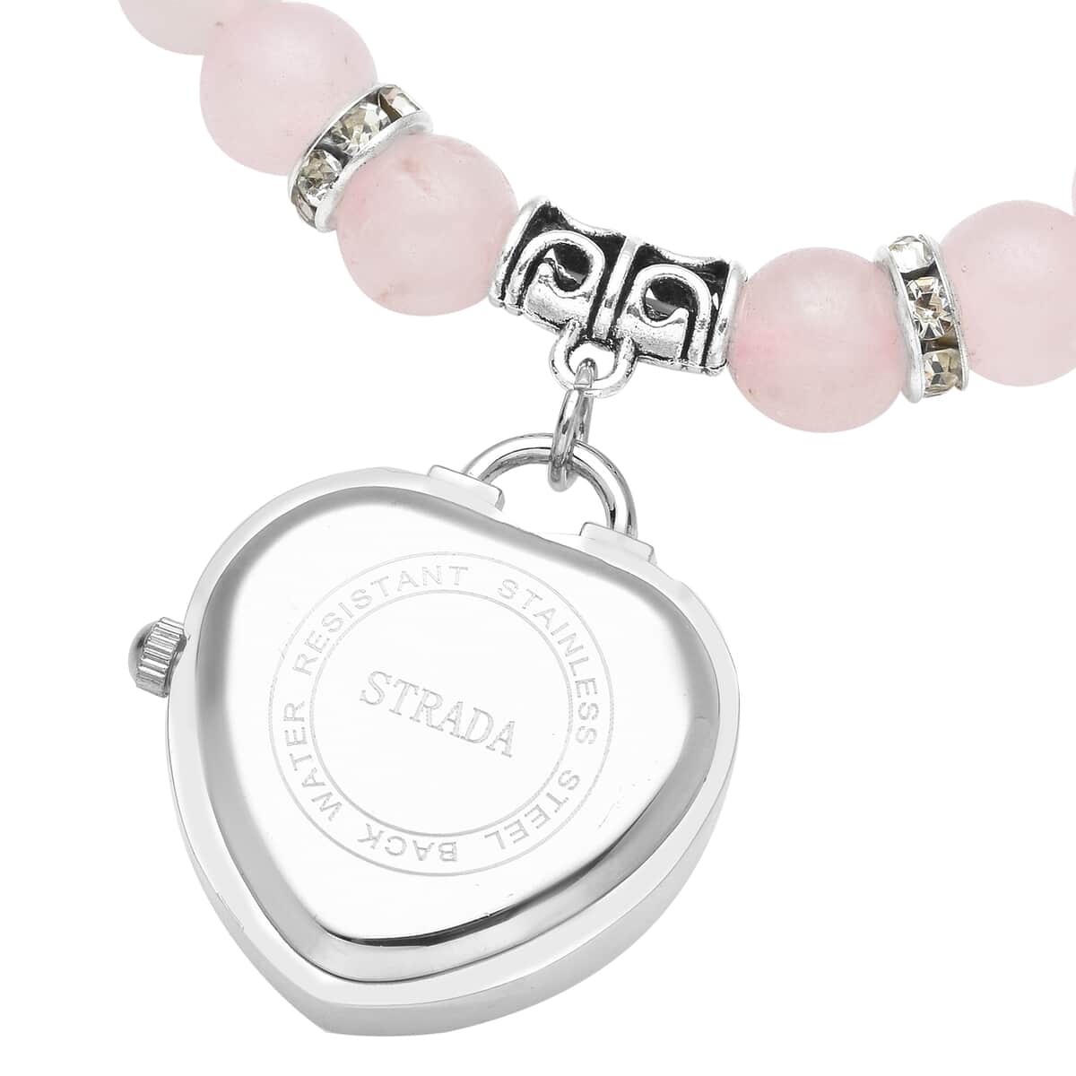 Strada Galilea Rose Quartz Japanese Movement Beaded Stretch Bracelet Charm Watch in Teddy Pouch 22.00 ctw image number 4