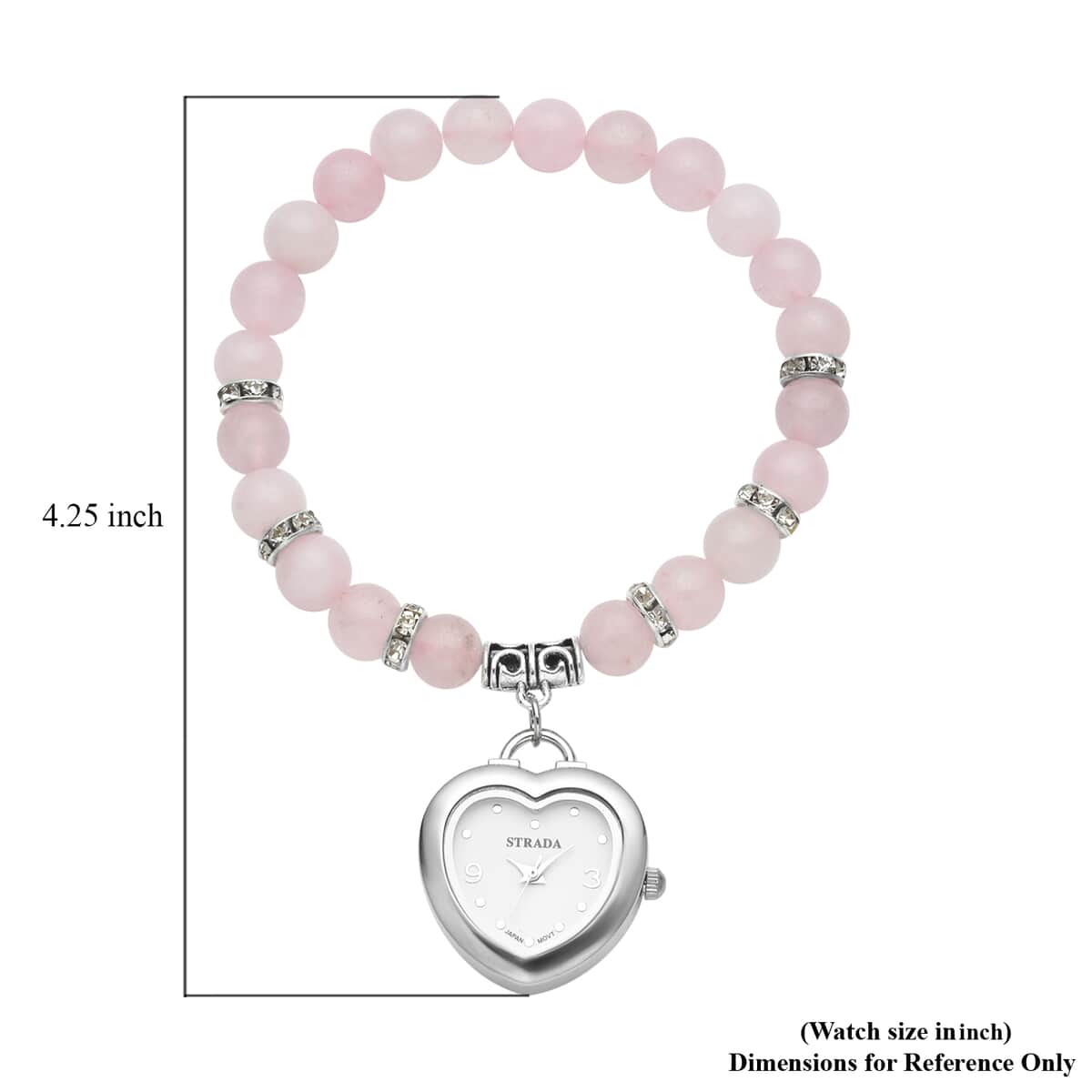 Strada Galilea Rose Quartz Japanese Movement Beaded Stretch Bracelet Charm Watch in Teddy Pouch 22.00 ctw image number 6