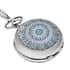 Strada Japanese Movement Blue & Black Flower Pattern Rotating Pocket Watch with Silvertone Chain (31 Inches) image number 2