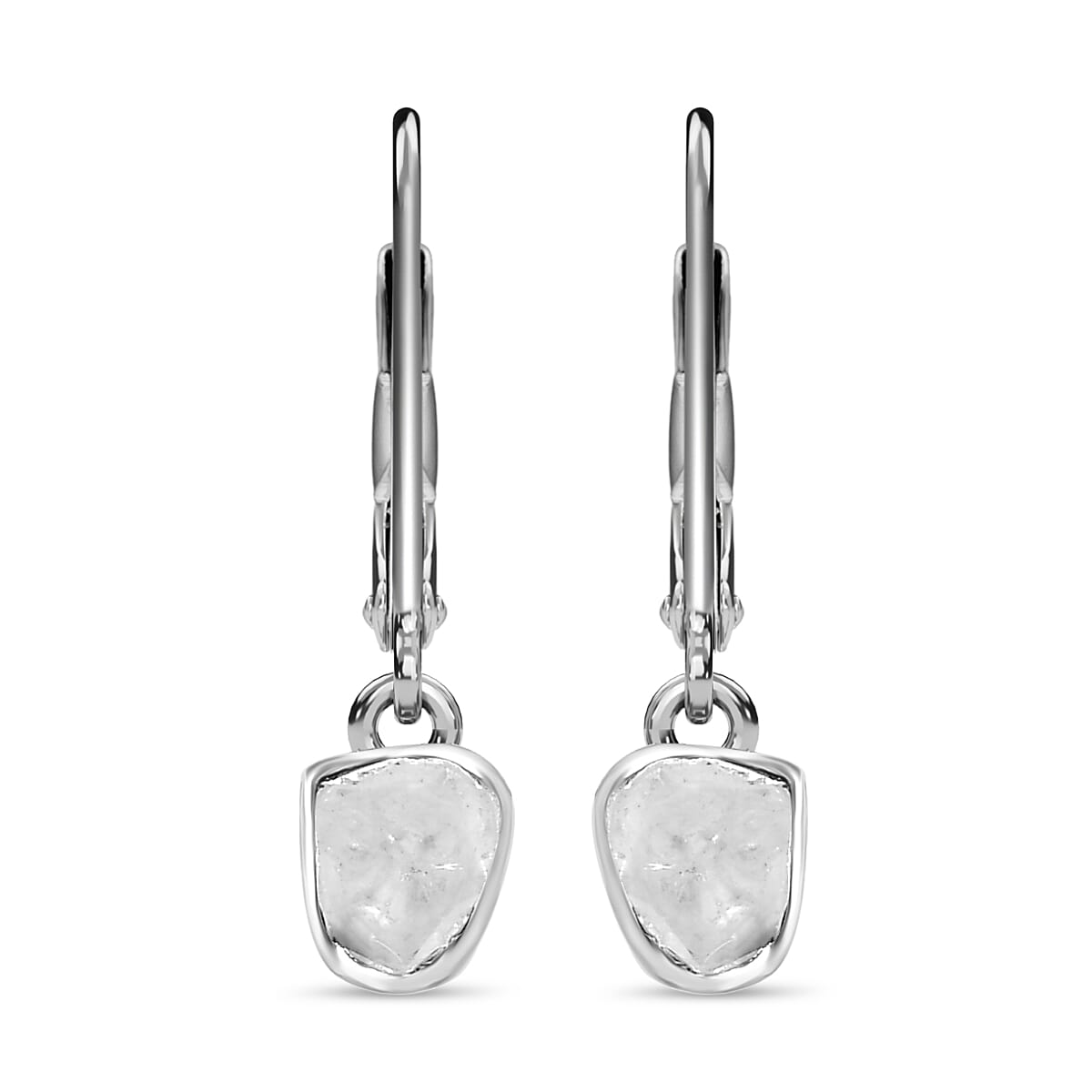 Polki Diamond Dangling Earrings and Solitaire Pendant without Chain in Platinum Over Sterling Silver 0.50 ctw image number 6