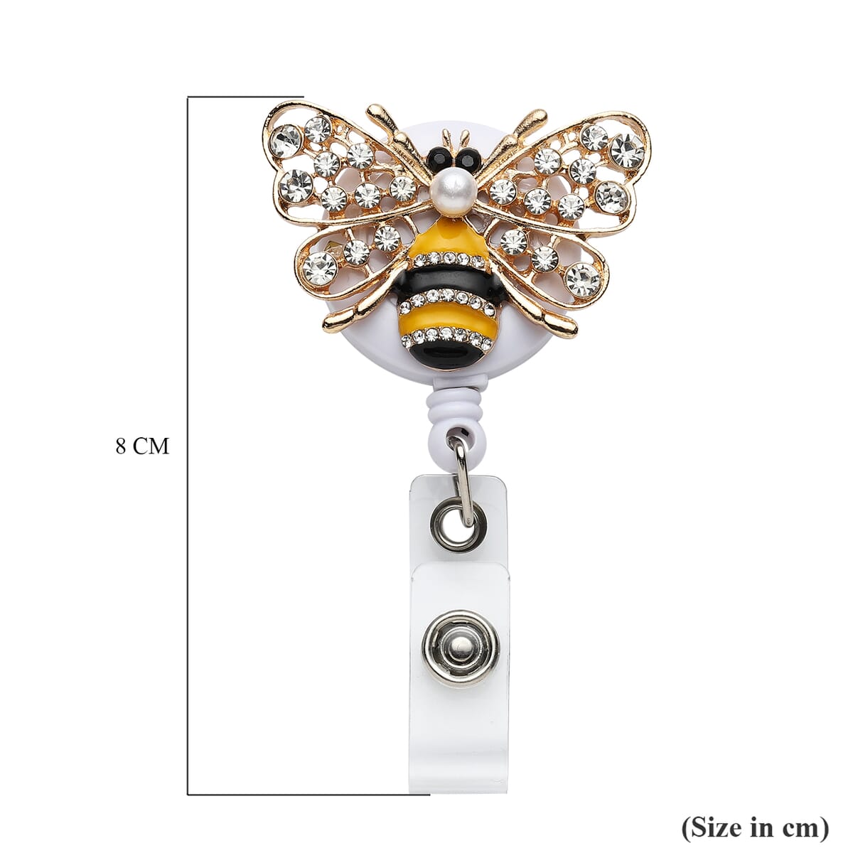 Set of 2 Resin, Simulated Pearl, White and Black Austrian Crystal and Enameled Elephant and Bee Pattern Badge Holders in Silvertone and Goldtone image number 4