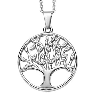 Tree of Life Earrings and Pendant Necklace (20 Inches) in Stainless Steel