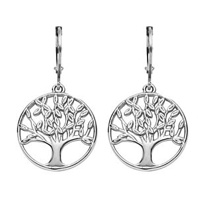 Tree of Life Earrings and Pendant Necklace (20 Inches) in Stainless Steel