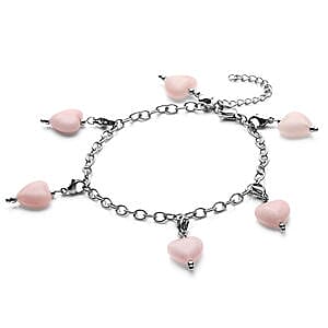 Rose Quartz 52.50 ctw Set Earrings and Bracelet in Stainless Steel
