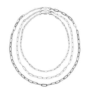 EVER TRUE Set of 4, 3 Paperclip Chain Necklaces With Three Row Magnetic Layering Lock in Stainless Steel, Ever Ture Set of 4, Multi Strand Necklace For Women (16, 20, 24 In)