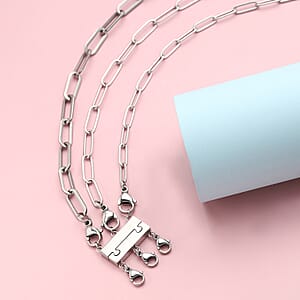 EverTrue Set of 4, 3 Paperclip Chain Necklaces With Three Row Magnetic Layering Lock in Stainless Steel, Ever Ture Set of 4, Multi Strand Necklace For Women (16, 20, 24 In)