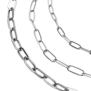 EverTrue Set of 4, 3 Paperclip Chain Necklaces With Three Row Magnetic Layering Lock in Stainless Steel, Ever Ture Set of 4, Multi Strand Necklace For Women (16, 20, 24 In)