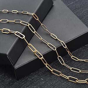 Set of 4, 3 Paper Clip Chains Necklace 16, 20 and 24 Inches with 3-Row Magnetic Layering Lock in ION Plated YG Stainless Steel