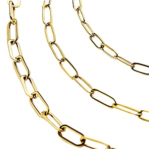 Set of 4, 3 Paper Clip Chains Necklace 16, 20 and 24 Inches with 3-Row Magnetic Layering Lock in ION Plated YG Stainless Steel