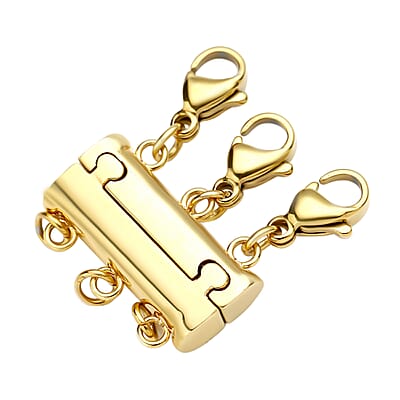 Set of 4, 3 Paper Clip Chains Necklace 16, 20 and 24 Inches with 3-Row Magnetic Layering Lock in ION Plated YG Stainless Steel