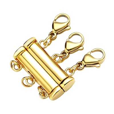Set of 4, 3 Paper Clip Chains Necklace 16, 20 and 24 Inches with 3-Row Magnetic Layering Lock in ION Plated YG Stainless Steel