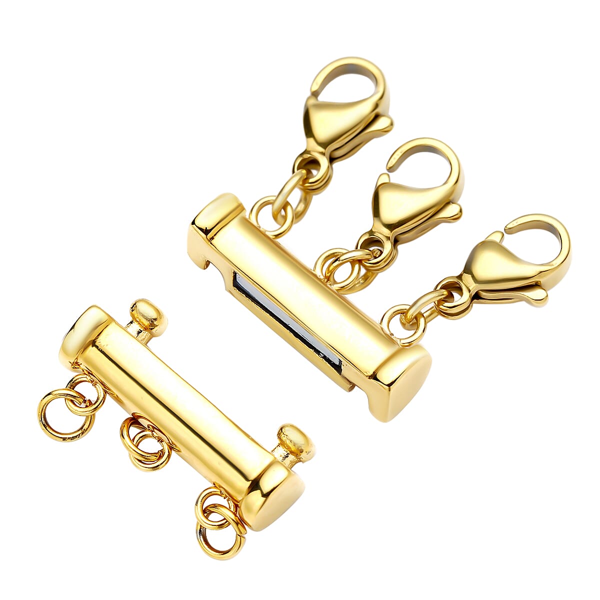Set of 4, 3 Paper Clip Chains Necklace 16, 20 and 24 Inches with 3-Row Magnetic Layering Lock in ION Plated YG Stainless Steel