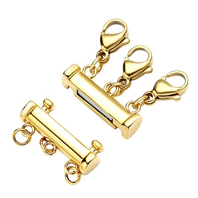 Set of 4, 3 Paper Clip Chains Necklace 16, 20 and 24 Inches with 3-Row Magnetic Layering Lock in ION Plated YG Stainless Steel