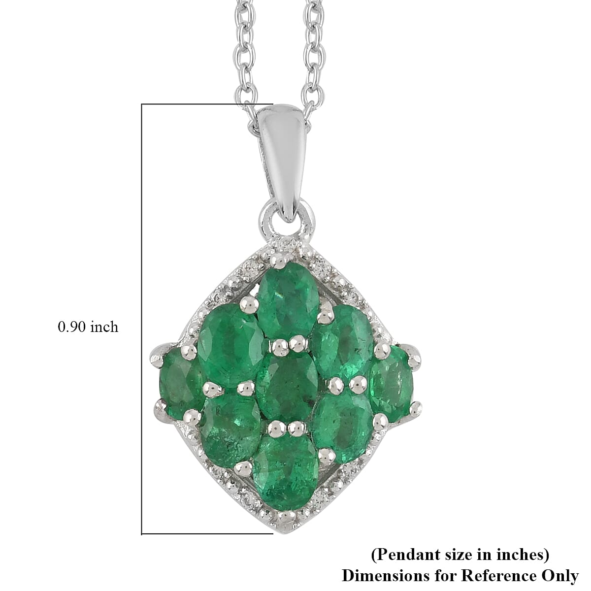 AAA Kagem Emerald and White Zircon Pendant Necklace 18 Inches in Rhodium Over Sterling Silver 1.50 ctw image number 4