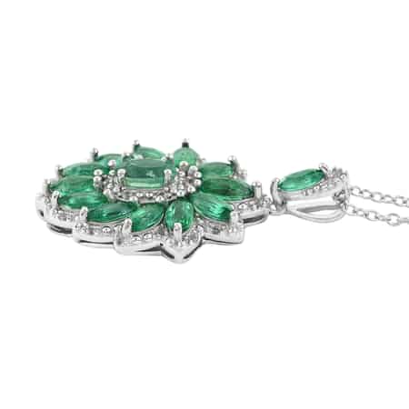 AAA Kagem Emerald and White Zircon Pendant Necklace 18 Inches in Rhodium Over Sterling Silver 2.35 ctw image number 2