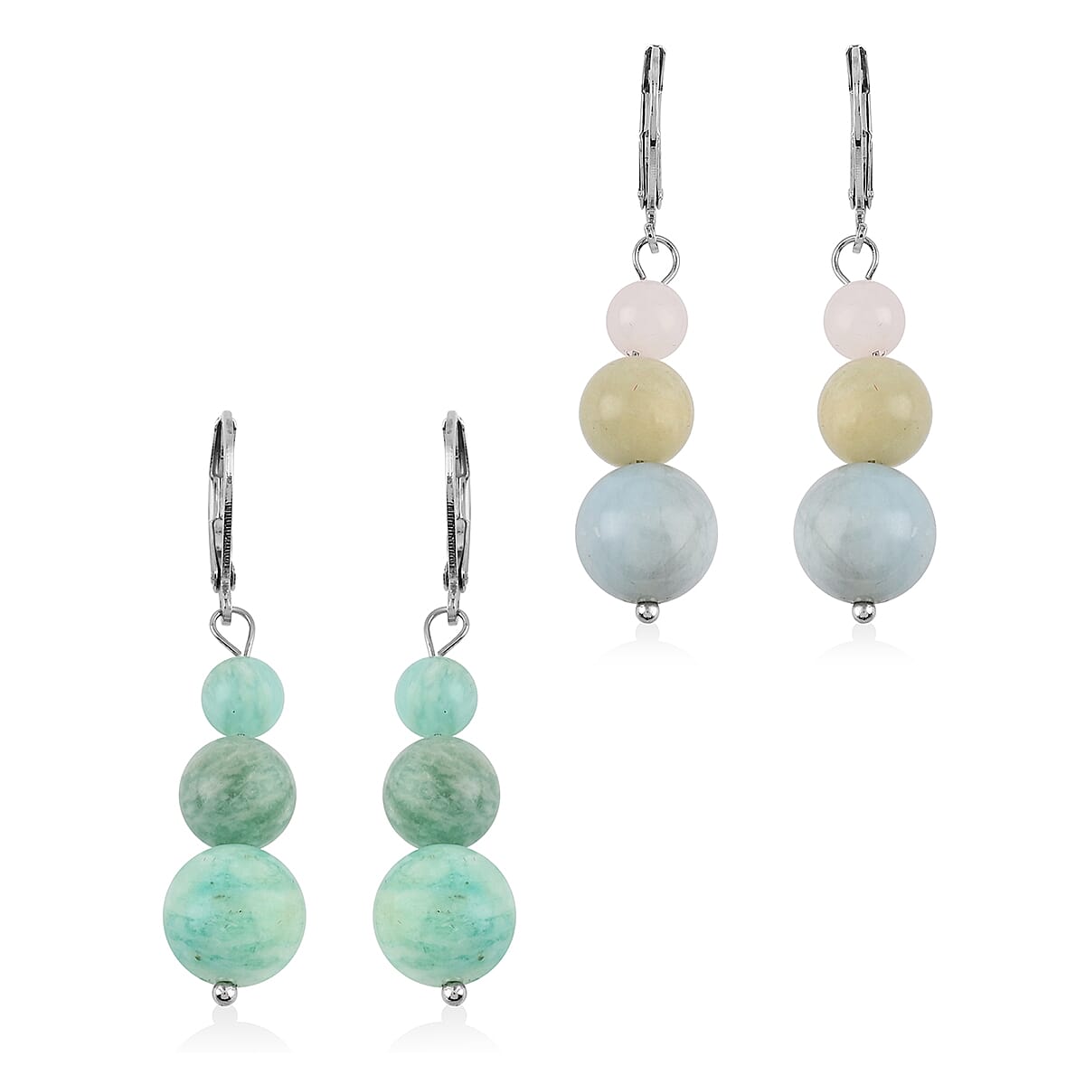 Set of 2 Multi Fluorite and Amazonite Earrings in Stainless Steel 49.00 ctw